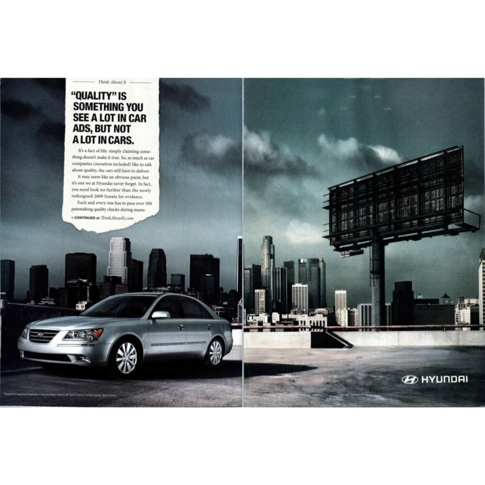 2008 Hyundai Sonata Sedan 2 Page Vintage Print Ad Cityscape Skyline Wall Art